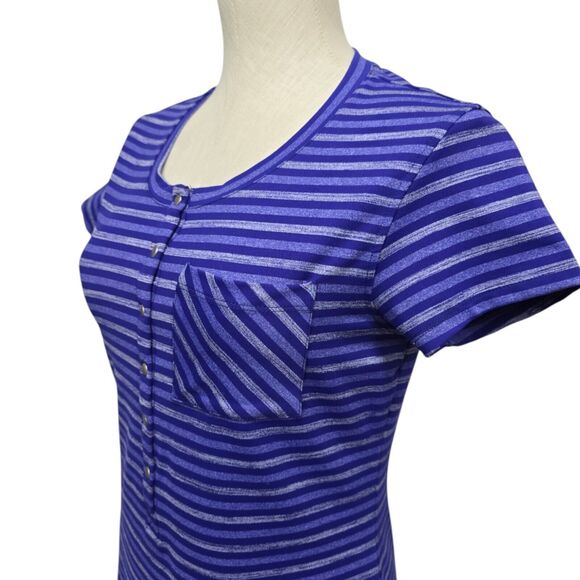 Title Nine Purple Striped Selkie Athletic Tunic Dress Size Small Snap Henley - Picture 5 of 12